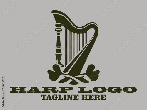 This harp vector illustration features a harp design with elegant curves and vertical strings, an elegant classical musical instrument old harp instrument and beautiful harp classical music accessory