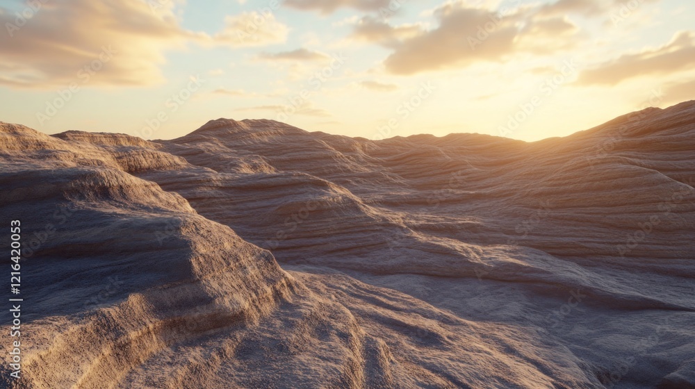 Naklejka premium Sunset over the Undulating Beige Hills