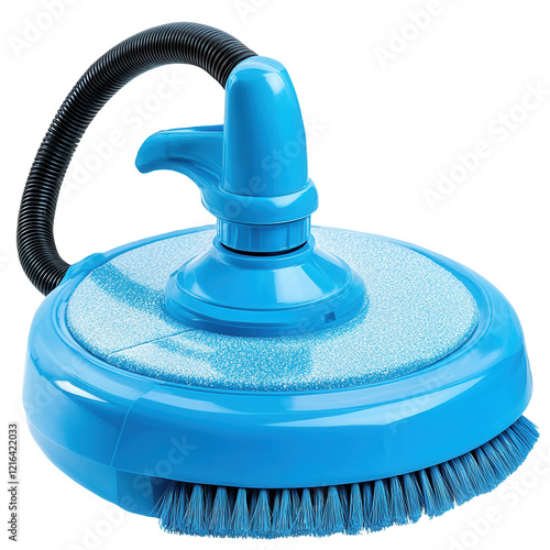 Blue pool brush cleaning, isolated, white background