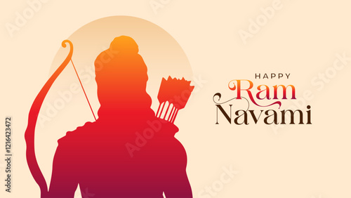 Happy Ram Navami Vector Background Design with Silhouette Lord Rama Illustration. Shree Ram Navami celebration background for religious holiday of India. Shree Ram Navmi with Lord Ram vector.