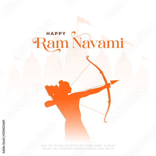 Happy Ram Navami Vector Background Design with Silhouette Lord Rama Illustration. Shree Ram Navami celebration background for religious holiday of India. Shree Ram Navmi with Lord Ram vector.