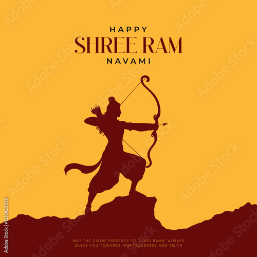 Happy Ram Navami Vector Background Design with Silhouette Lord Rama Illustration. Shree Ram Navami celebration background for religious holiday of India. Shree Ram Navmi with Lord Ram vector.