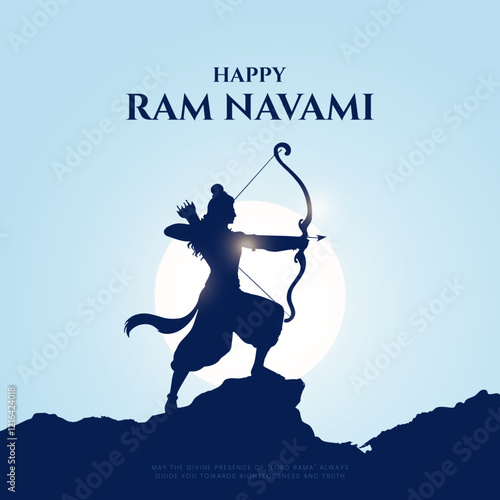 Happy Ram Navami Vector Background Design with Silhouette Lord Rama Illustration. Shree Ram Navami celebration background for religious holiday of India. Shree Ram Navmi with Lord Ram vector.