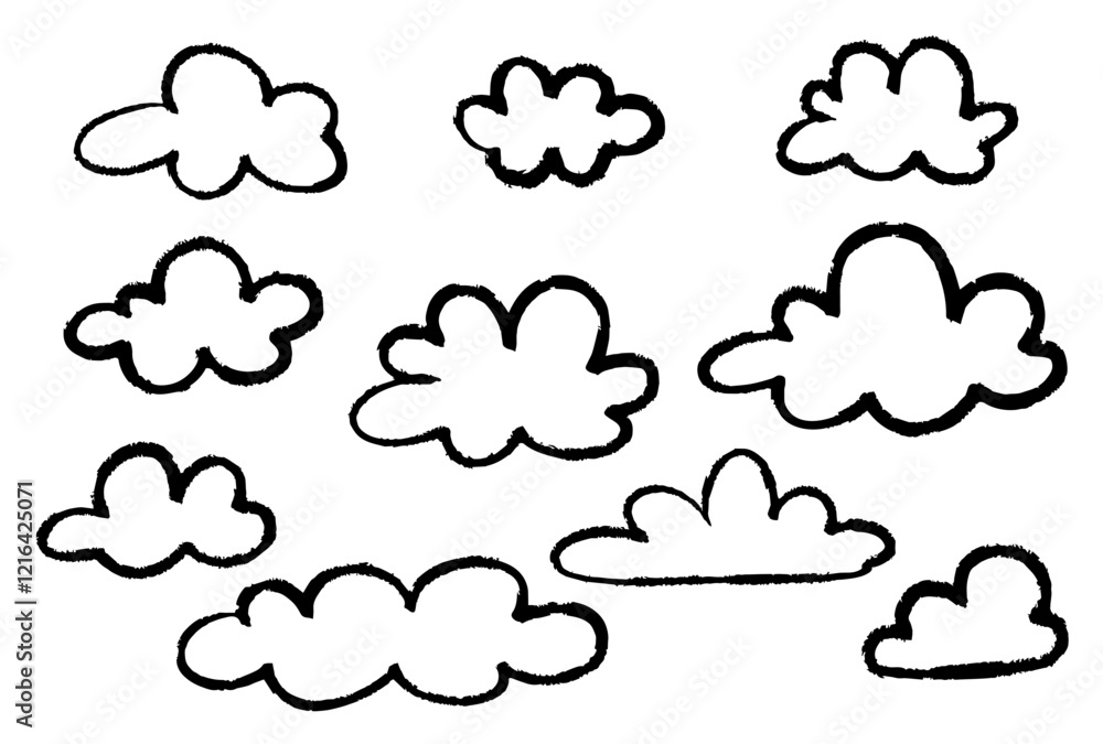 Hand drawn grunge clouds set collection. Various brush cloud vector sketch Hand drawn grunge clouds set collection. Various brush cloud vector sketch