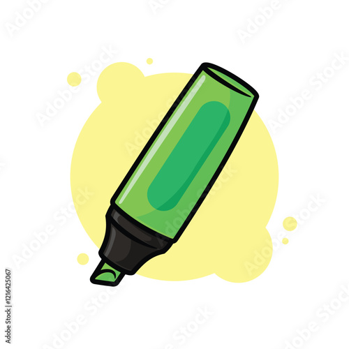 Green Stabilo Marker Cartoon Icon Vector Illustration. Isolated background. School office stationery supplies