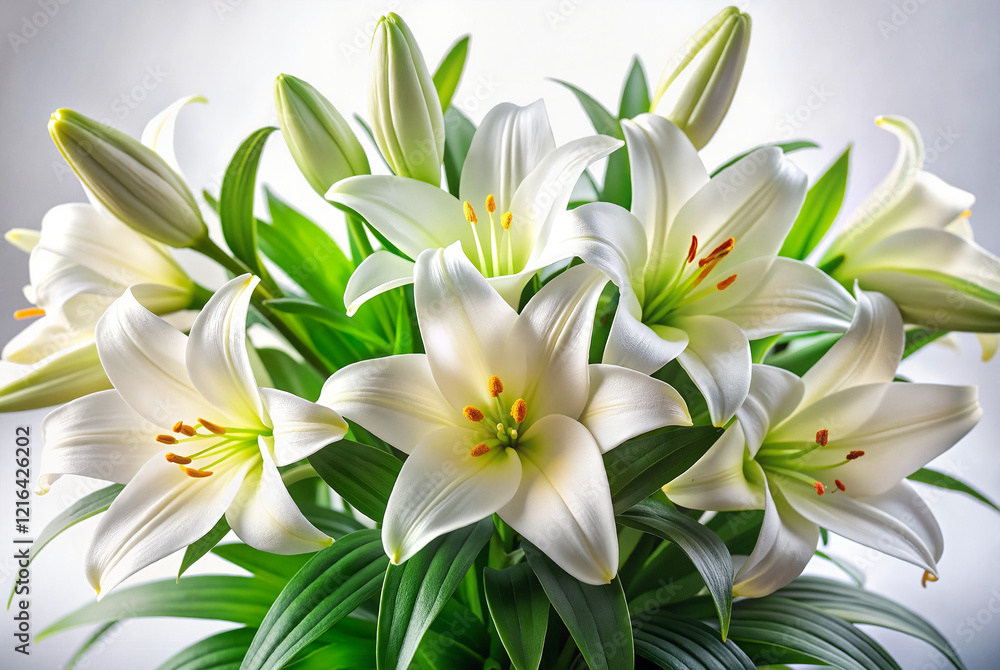 Large bouquet of white lilies with green stems Large bouquet of white lilies with green stems