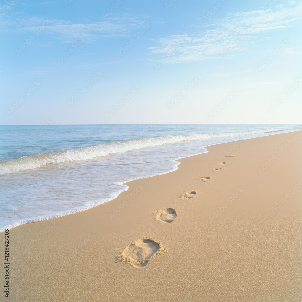 Footprints in the Sand Leading to the Ocean. Footprints in the Sand Leading to the Ocean.