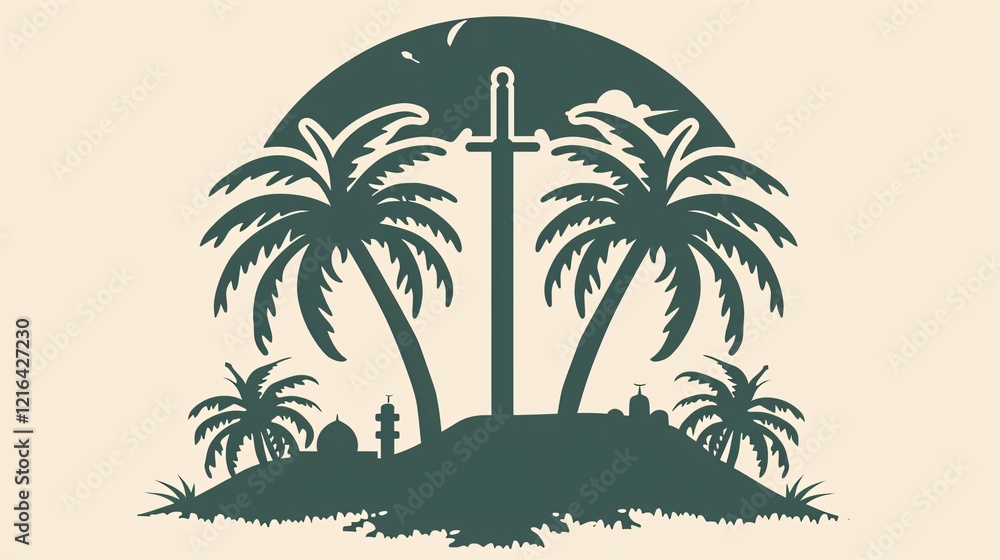 Fototapeta premium Saudi Arabia National Day Celebration with Palm Tree and Swords