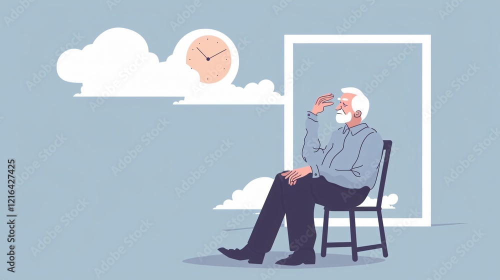 Senior Man with Alzheimer Trying to Remember Time Senior Man with Alzheimer Trying to Remember Time
