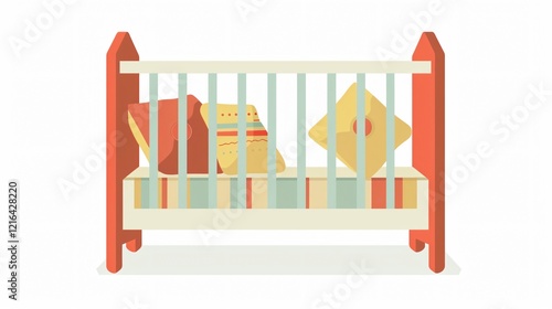 Modern Baby Crib Bed with Guardrails - Flat Vector Illustration