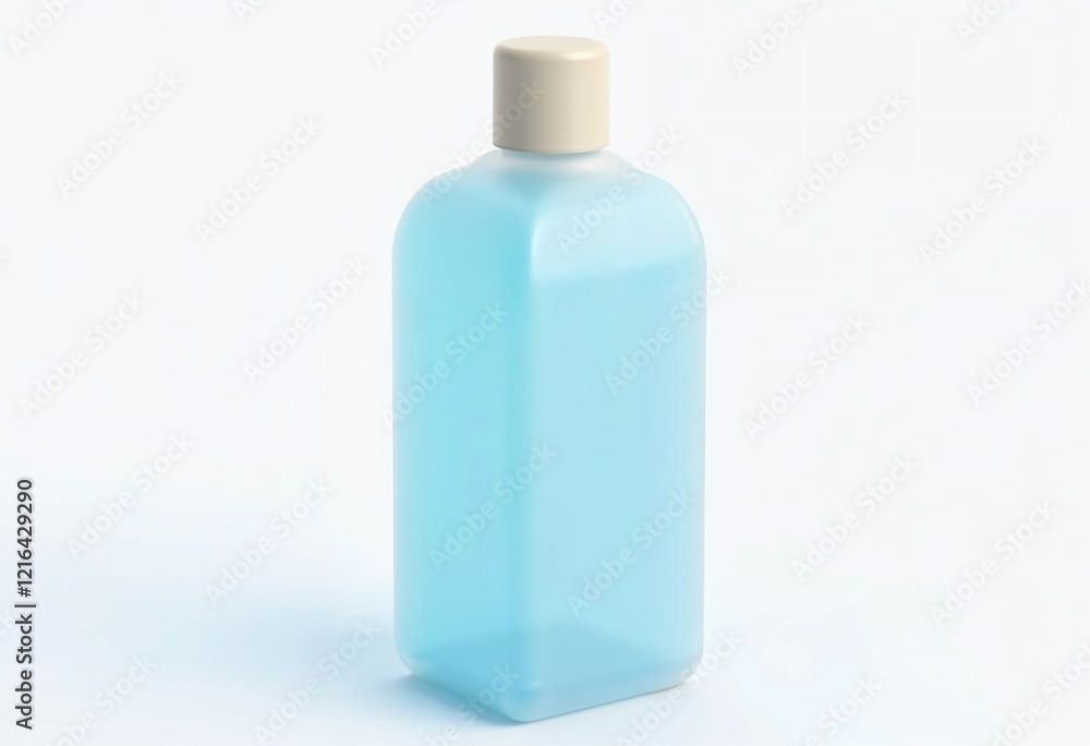 Clear Blue Bottle Resting on a Clean Surface in Bright Light. Generative AI Clear Blue Bottle Resting on a Clean Surface in Bright Light. Generative AI