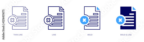 File deletion icon in 4 different styles. Thin Line, Line, Bold, and Bold Line. Duotone style. Editable stroke