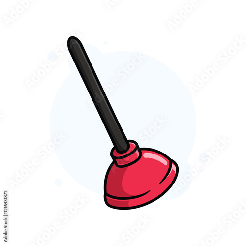 Red Toilet Plunger Cartoon Icon Vector Illustration. Isolated background