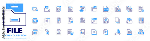 File icon collection. Bold line style. Duotone colors. file, pdf file, file sharing, video file, d file, files, ai file format, text file, mp file format, paper