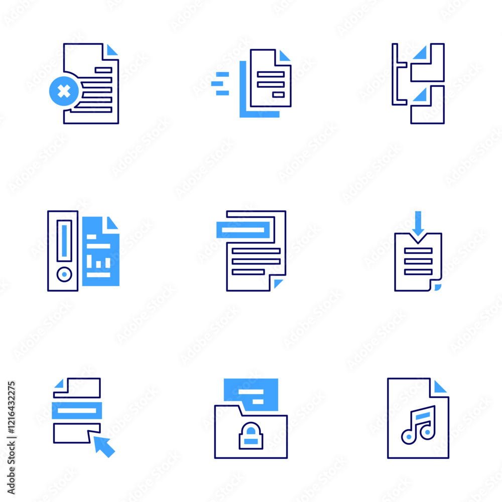 File icon set. Bold line style. Duotone colors. Editable stroke. file, file download, audio file File icon set. Bold line style. Duotone colors. Editable stroke. file, file download, audio file