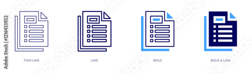 File output icon in 4 different styles. Thin Line, Line, Bold, and Bold Line. Duotone style. Editable stroke