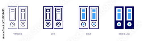 File storage icon in 4 different styles. Thin Line, Line, Bold, and Bold Line. Duotone style. Editable stroke