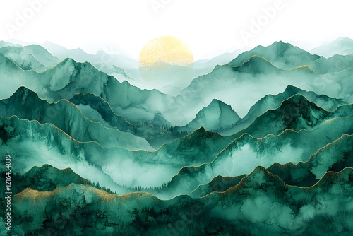 Blue and Green Abstract Watercolor with Natural Patterns and Textures