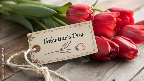  happy valentine's day  ,february 14 card with tulips and red rose 