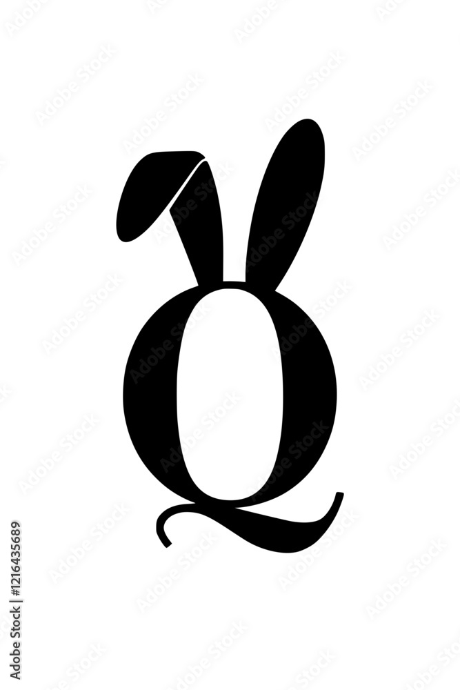 Letter Q with bunny ears design, Stylized black letter Q featuring playful rabbit ears on a white background, blending modern typography with a fun and whimsical concept.
Letter Q with bunny ears design, Stylized black letter Q featuring playful rabbit ears on a white background, blending modern typography with a fun and whimsical concept.