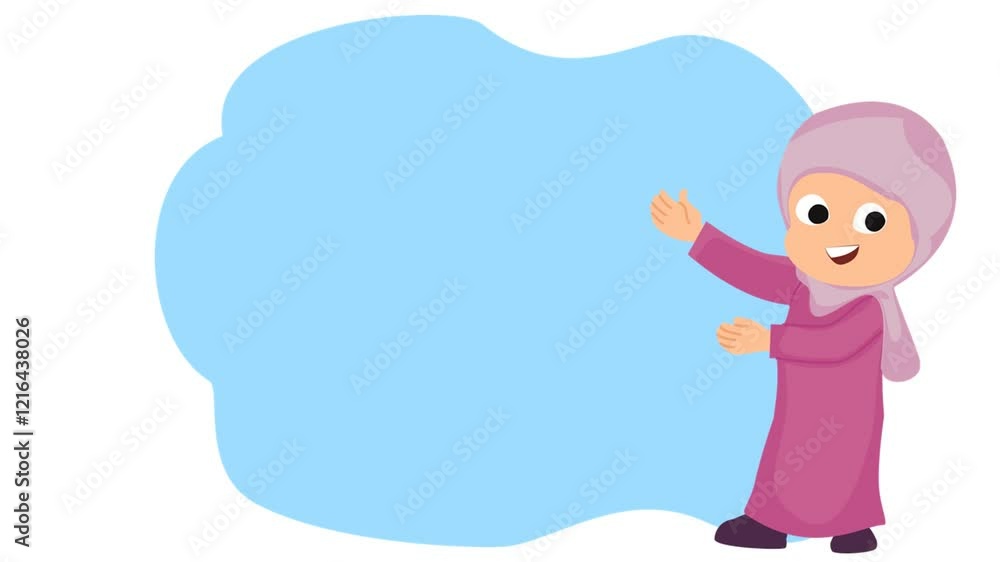 Animation of muslim girl standing in front of empty space. muslim girl wearing hijab standing with empty space. empty space background. presentation Animation of muslim girl standing in front of empty space. muslim girl wearing hijab standing with empty space. empty space background. presentation