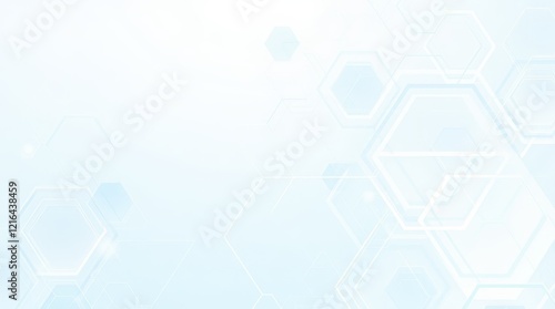 Abstract white and light blue background with transparent hexagonal shapes. Modern geometric design for technology and medical concepts