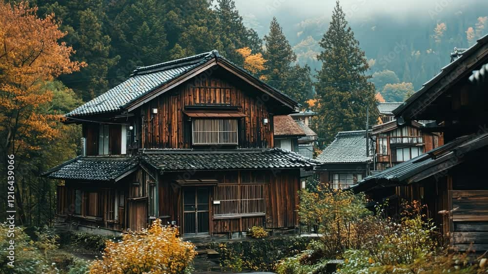 A traditional wooden house in a Japanese village. A traditional wooden house in a Japanese village.