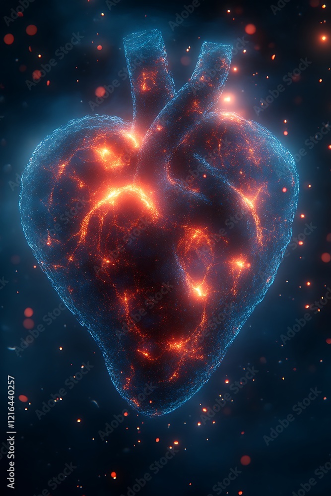 Fototapeta premium Fiery, glowing anatomical heart.