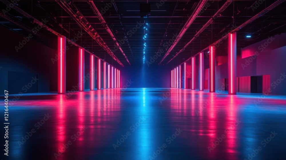 Fototapeta premium a large room with red and blue lights