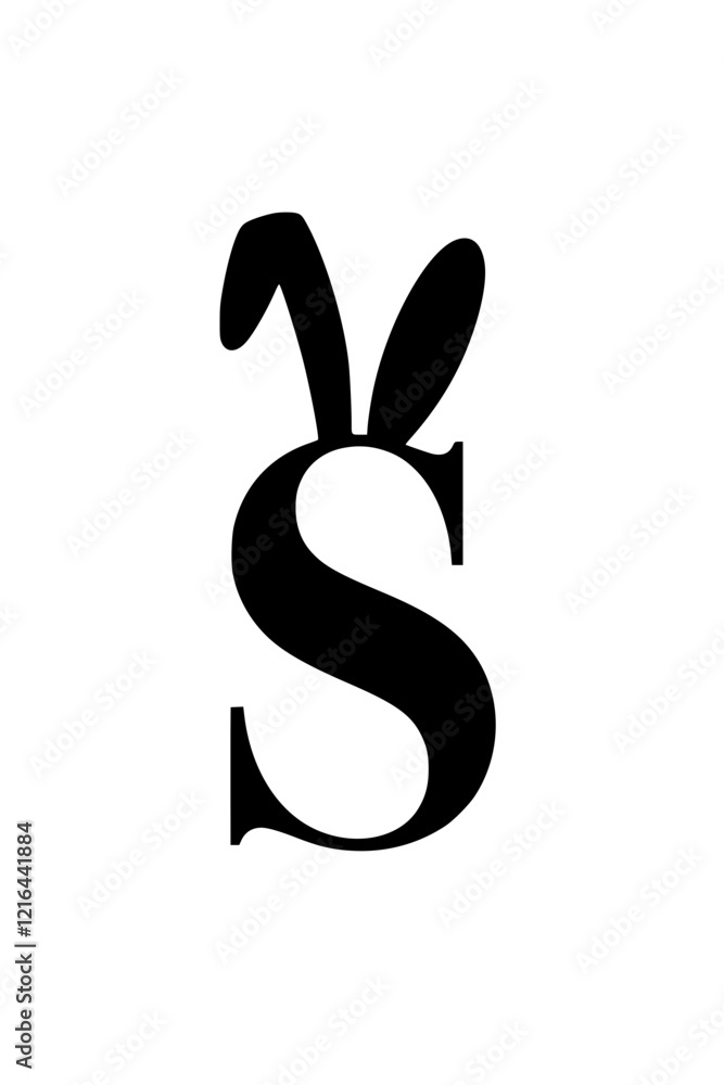 Letter S with bunny ears design, Stylized black letter S featuring playful rabbit ears on a white background, blending modern typography with a fun and whimsical concept.
Letter S with bunny ears design, Stylized black letter S featuring playful rabbit ears on a white background, blending modern typography with a fun and whimsical concept.