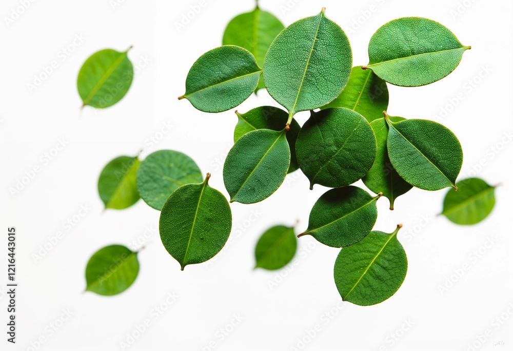Fresh Green Leaves Floating in Gentle Motion Against a Clean White Background. Generative AI Fresh Green Leaves Floating in Gentle Motion Against a Clean White Background. Generative AI