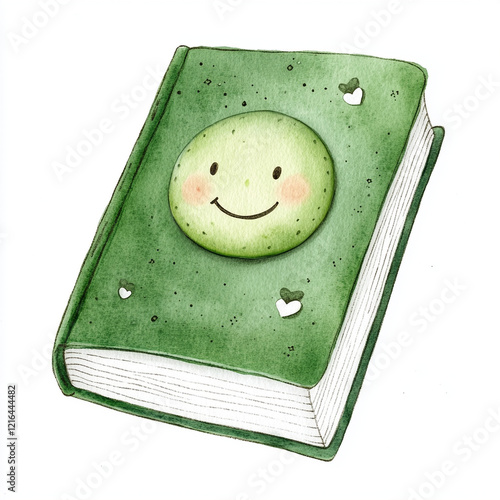 Cozy Green Book with a Smiley Bookmark in a Minimalist Style Perfect for Book Lovers and Readers Seeking Comfort and Joy in Their Reading Experience