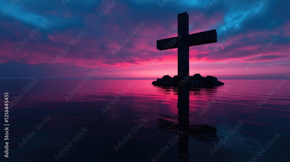 Sunset cross ocean reflection hope faith Sunset cross ocean reflection hope faith