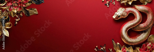 Wallpaper Mural Golden snake and flowers creating a stunning lunar new year backdrop Torontodigital.ca