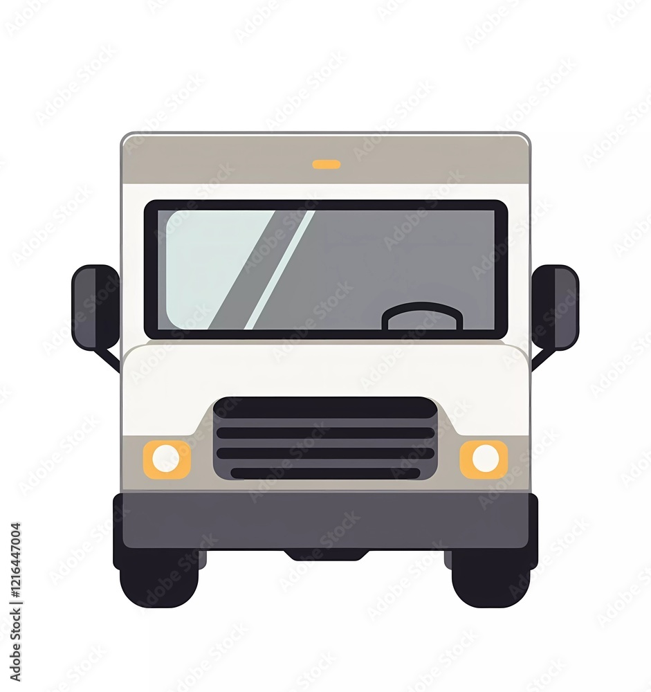 2D vector icon of a delivery truck, simple flat design, white background, black and gray color palette, no shadows, minimalistic, minimalist style, simple shapes. 2D vector icon of a delivery truck, simple flat design, white background, black and gray color palette, no shadows, minimalistic, minimalist style, simple shapes.