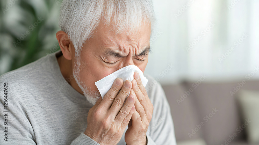 Elderly Asian male with cough and cold Elderly Asian male with cough and cold