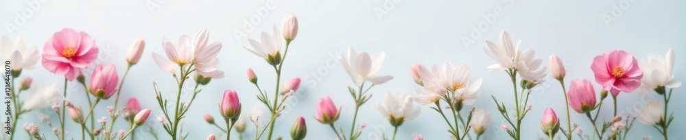 Naklejka premium Delicate linaria flowers on a light gray background, spring, foliage