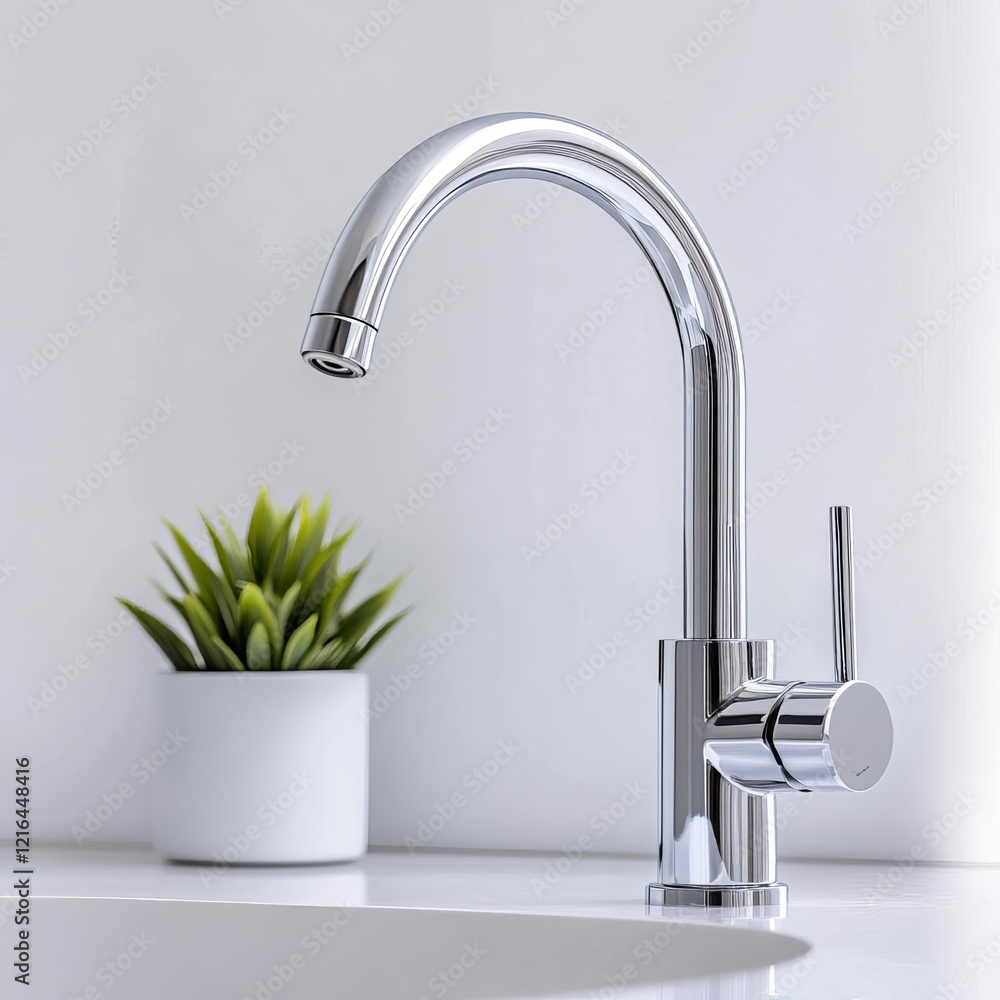Chrome faucet with a water-saving aerator, designed for sustainable homes Chrome faucet with a water-saving aerator, designed for sustainable homes