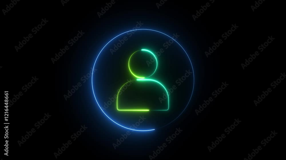 Secure login to user account, bright neon password input with neon sign on a black background. User line icon inside circle, line icon video ... Secure login to user account, bright neon password input with neon sign on a black background. User line icon inside circle, line icon video ...