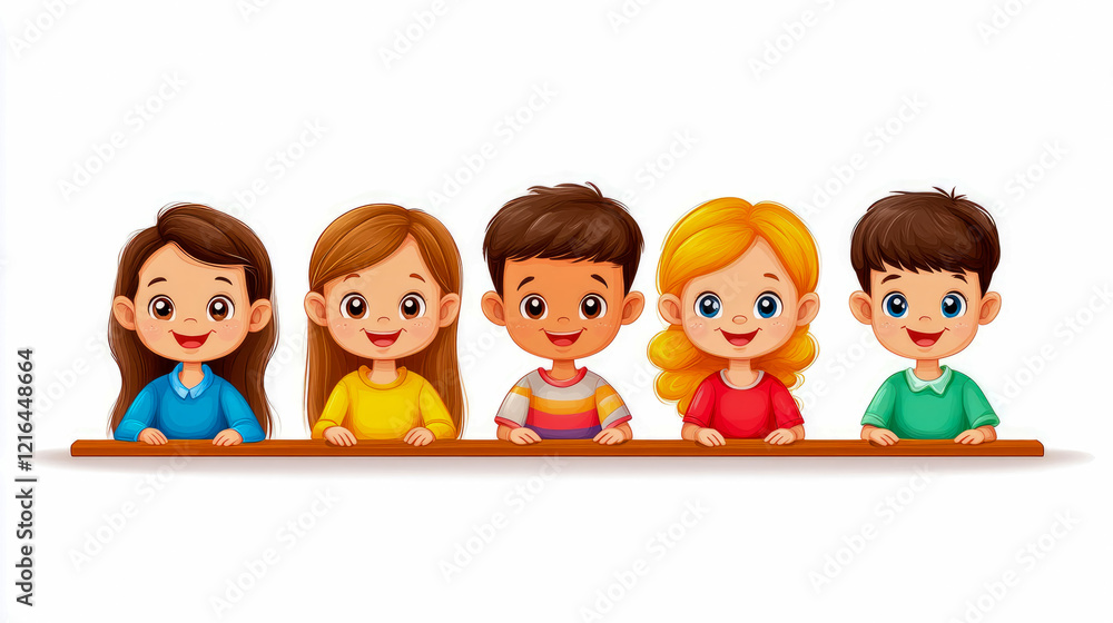 Happy Diverse Children Smiling Together at Desk Happy Diverse Children Smiling Together at Desk