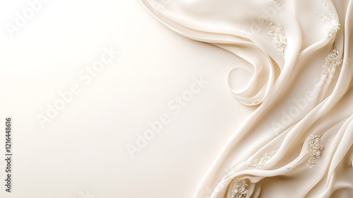 Elegant Cream Silk Draped Fabric with Delicate Flowers