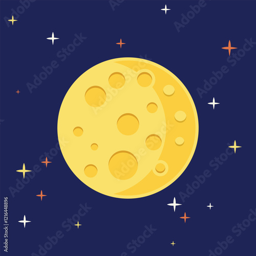 Full moon night icon in flat style. Lunar landscape vector illustration on isolated background. Astrology sign business concept.