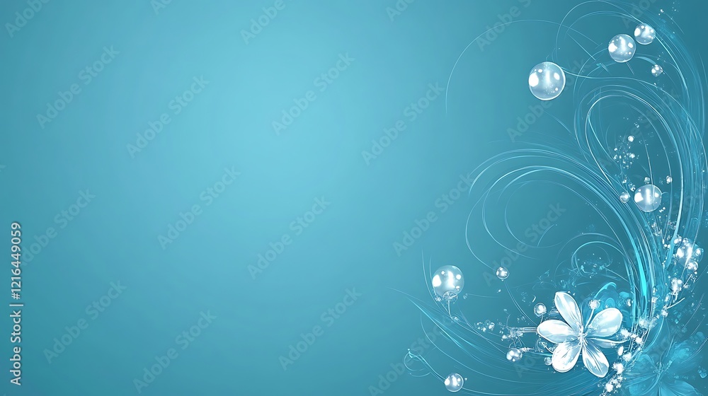 Abstract Teal Background with Floral Design and Bubbles Abstract Teal Background with Floral Design and Bubbles
