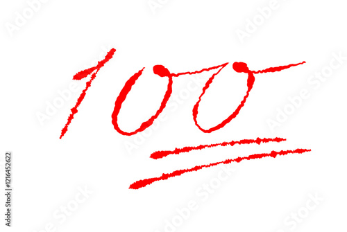 インクペンの手書き　100点サインのイラスト・学校の先生風　赤字