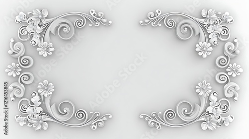 Elegant White Floral Frame Design With Swirls