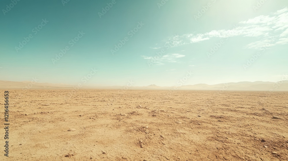Naklejka premium Vast, arid desert landscape under a clear, bright sky.