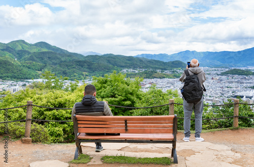  Scenic view with Kyoto city from Iwata Mount Summit Rest Area, Arashiyama. photo