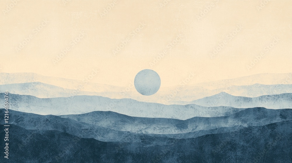 Fototapeta premium Serene Blue Mountain Panorama: A Watercolor Dreamscape