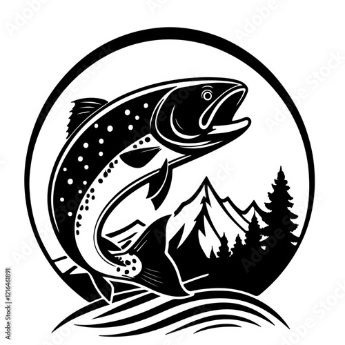 Illustration of a fish silhouette animals vector brown trout logo