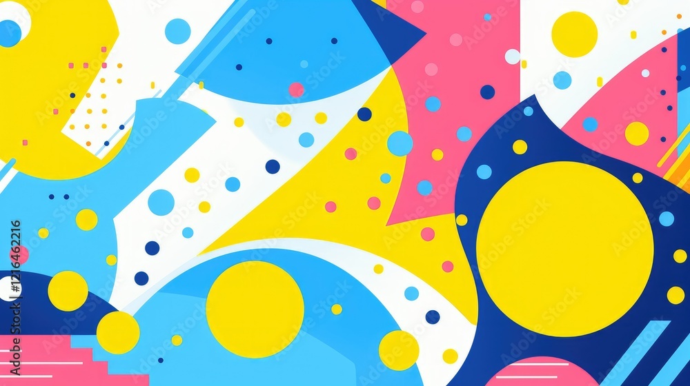 A vibrant abstract design featuring colorful shapes and patterns.